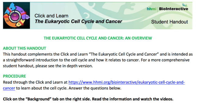 Hhmi biointeractive the eukaryotic cell cycle and cancer answers